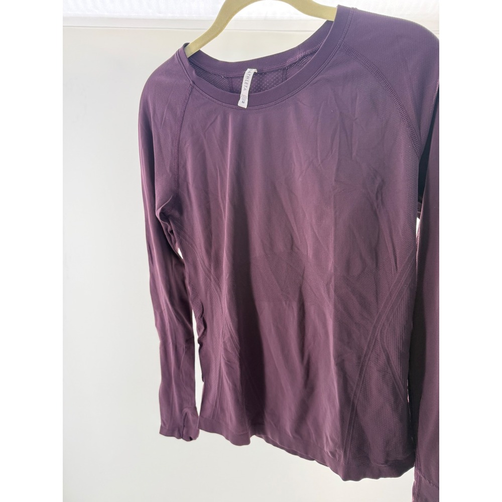 Athleta Momentum Seamless Long Sleeve Top Purple Plum Thumbholes Size M
